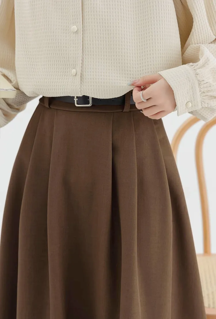 Waffle Puff Sleeve Blouse (Milk Tea)