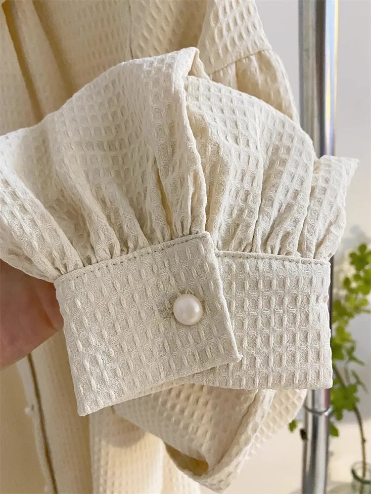 Waffle Puff Sleeve Blouse (Milk Tea)